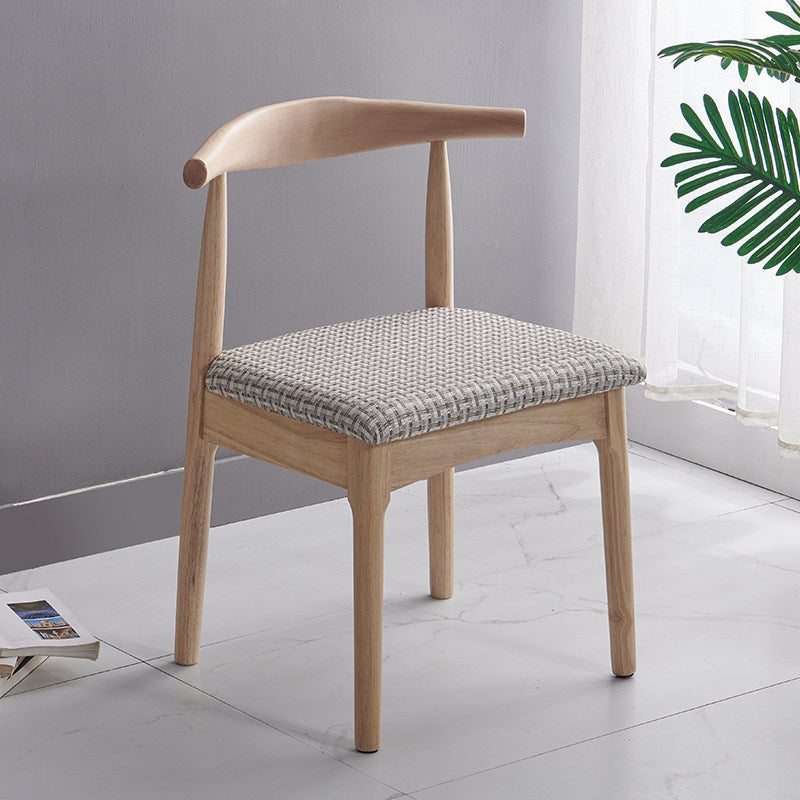 Contemporary Nordic Solid Rubberwood & Plywood Faux Leather Horn Dining Chair With Backrest For Dining Room & Living Room