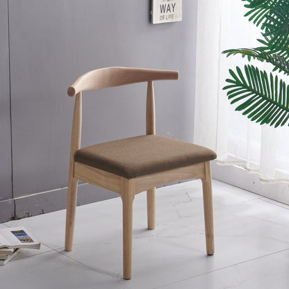 Contemporary Nordic Solid Rubberwood & Plywood Faux Leather Horn Dining Chair With Backrest For Dining Room & Living Room