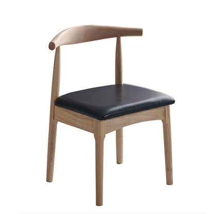 Contemporary Nordic Solid Rubberwood & Plywood Faux Leather Horn Dining Chair With Backrest For Dining Room & Living Room