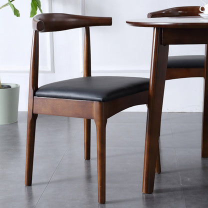 Contemporary Nordic Solid Rubberwood & Plywood Faux Leather Horn Dining Chair With Backrest For Dining Room & Living Room