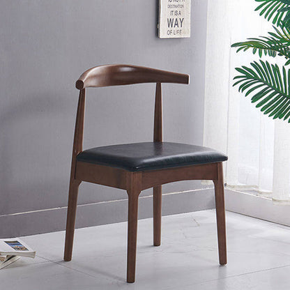 Contemporary Nordic Solid Rubberwood & Plywood Faux Leather Horn Dining Chair With Backrest For Dining Room & Living Room