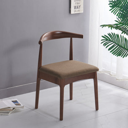 Contemporary Nordic Solid Rubberwood & Plywood Faux Leather Horn Dining Chair With Backrest For Dining Room & Living Room