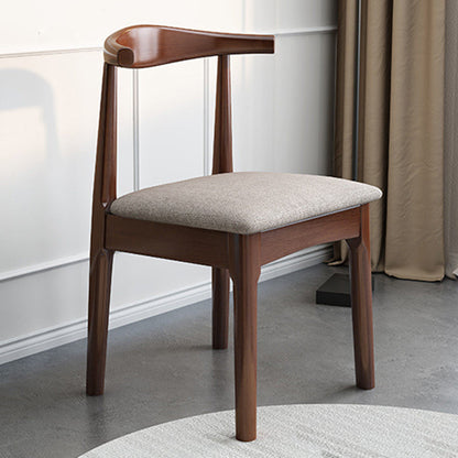 Contemporary Nordic Solid Rubberwood & Plywood Faux Leather Horn Dining Chair With Backrest For Dining Room & Living Room