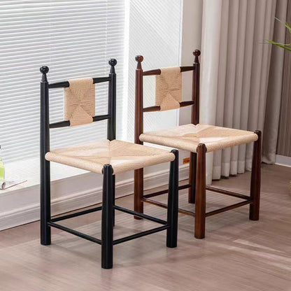 Contemporary Scandinavian Rectangular Kraft Paper Weaving Solid Wood Bistro Dining Chair With Backrest & Footrest For Dining Room