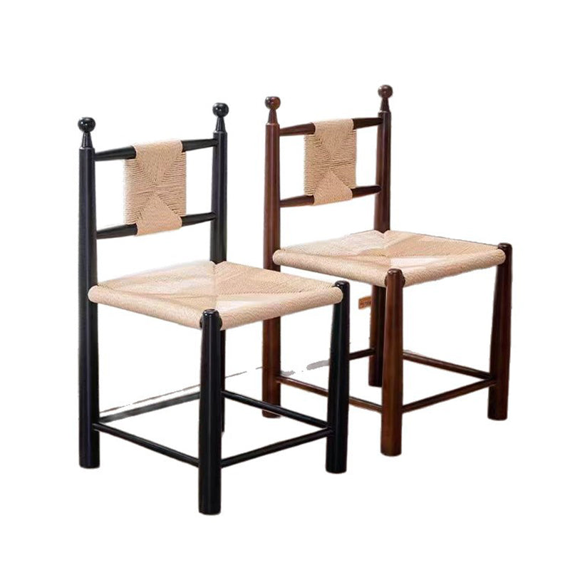 Contemporary Scandinavian Rectangular Kraft Paper Weaving Solid Wood Bistro Dining Chair With Backrest & Footrest For Dining Room
