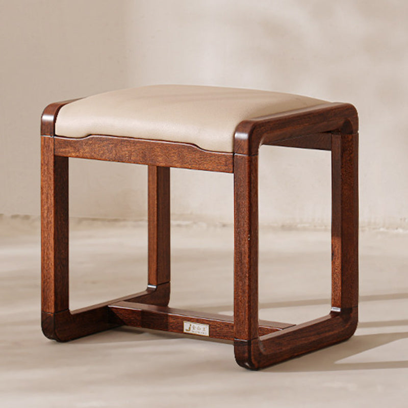 Modern Minimalist Solid Wood Vanity Stool With Faux Leather Cushion For Bedroom & Dressing Area