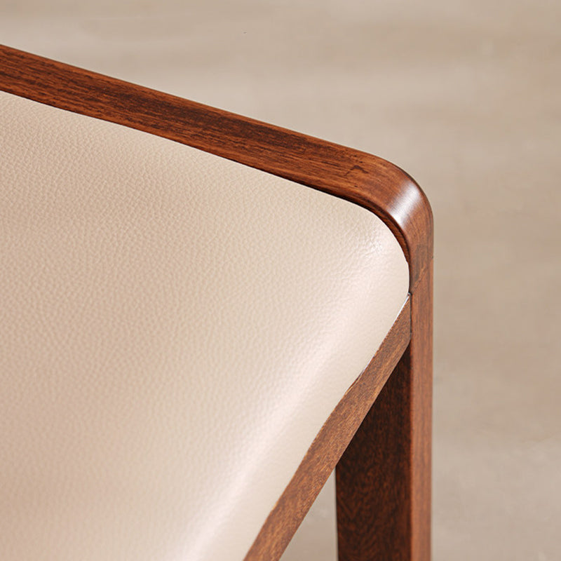 Modern Minimalist Solid Wood Vanity Stool With Faux Leather Cushion For Bedroom & Dressing Area
