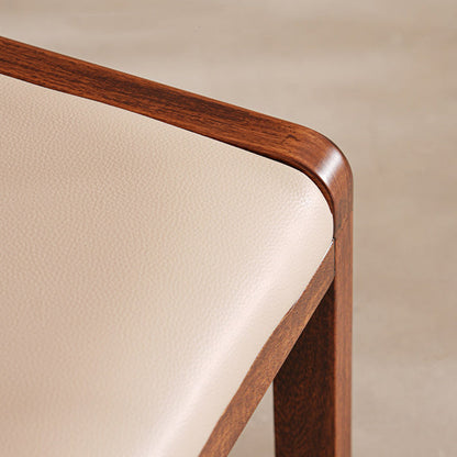 Modern Minimalist Solid Wood Vanity Stool With Faux Leather Cushion For Bedroom & Dressing Area