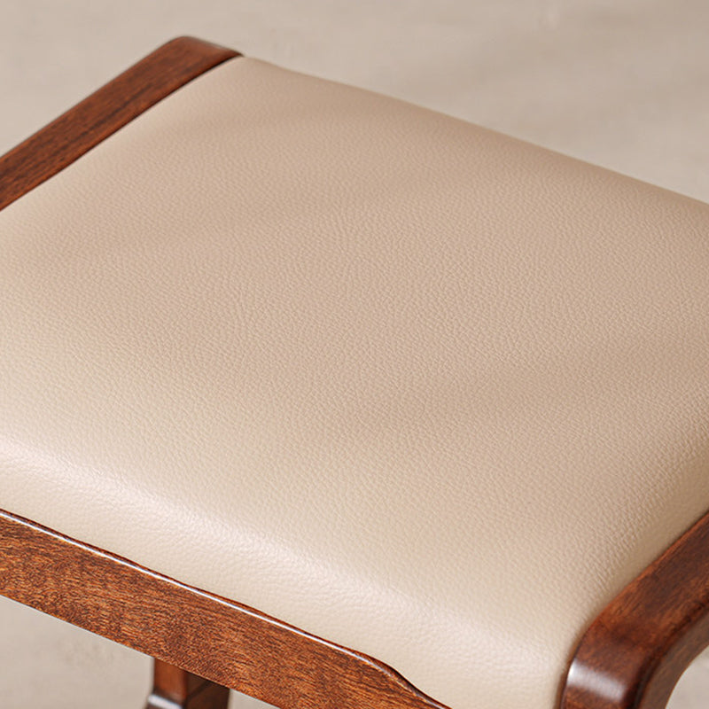 Modern Minimalist Solid Wood Vanity Stool With Faux Leather Cushion For Bedroom & Dressing Area