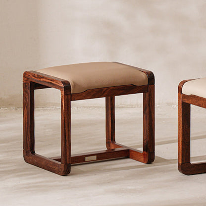 Modern Minimalist Solid Wood Vanity Stool With Faux Leather Cushion For Bedroom & Dressing Area