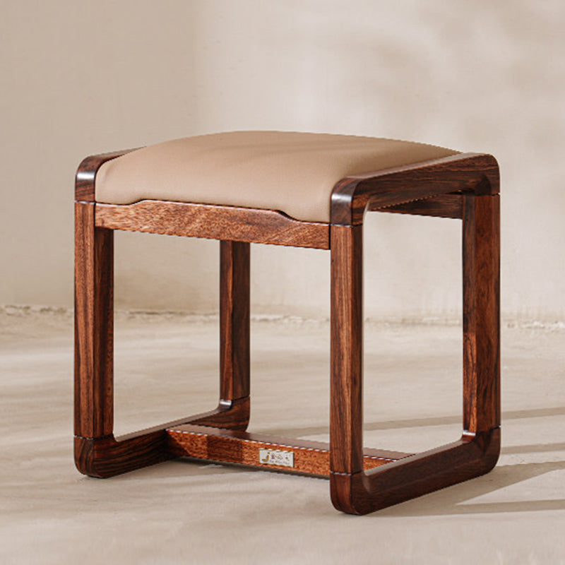 Modern Minimalist Solid Wood Vanity Stool With Faux Leather Cushion For Bedroom & Dressing Area
