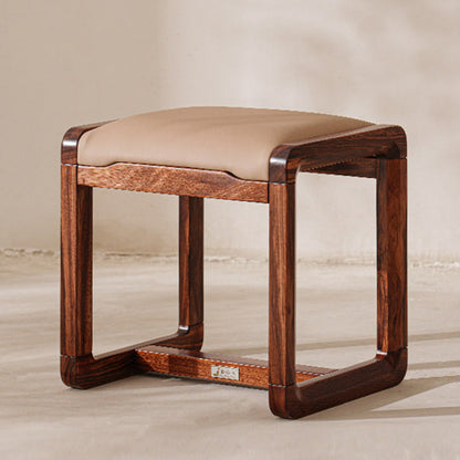 Modern Minimalist Solid Wood Vanity Stool With Faux Leather Cushion For Bedroom & Dressing Area