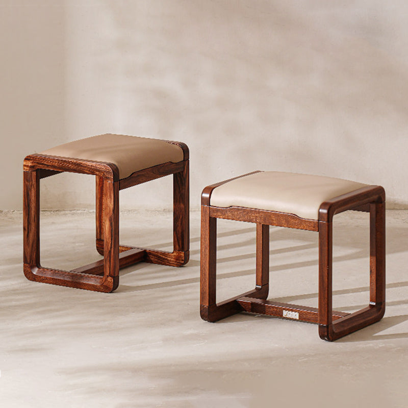 Modern Minimalist Solid Wood Vanity Stool With Faux Leather Cushion For Bedroom & Dressing Area