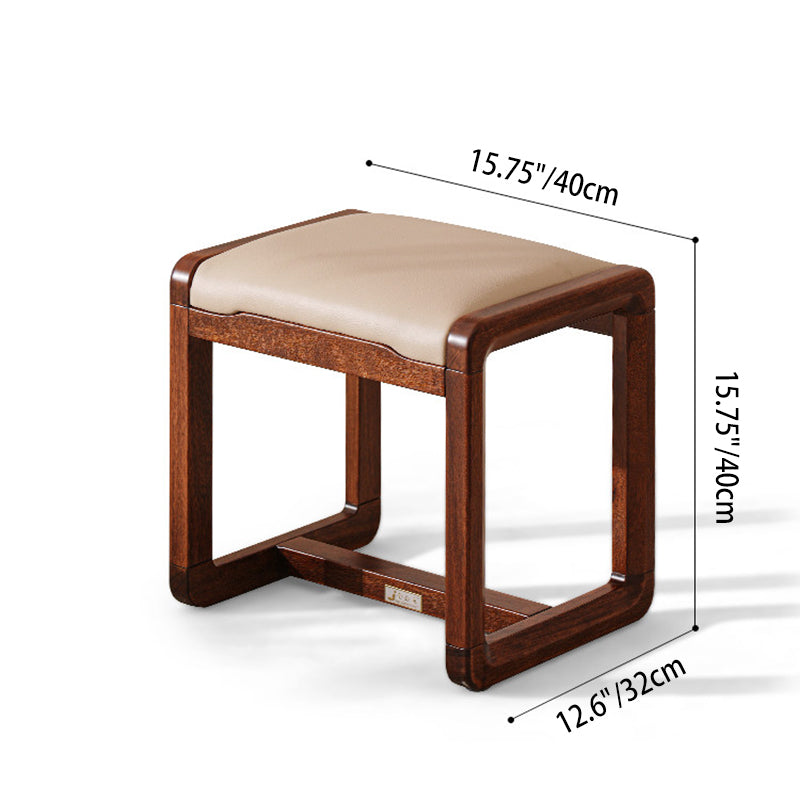 Modern Minimalist Solid Wood Vanity Stool With Faux Leather Cushion For Bedroom & Dressing Area