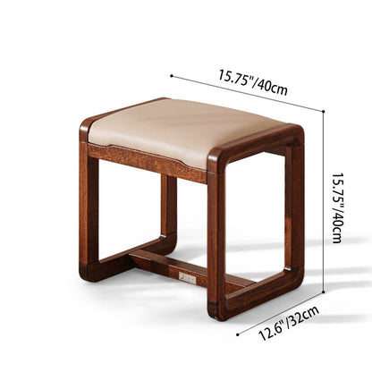 Modern Minimalist Solid Wood Vanity Stool With Faux Leather Cushion For Bedroom & Dressing Area