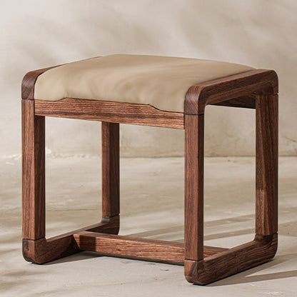Modern Minimalist Solid Wood Vanity Stool With Faux Leather Cushion For Bedroom & Dressing Area