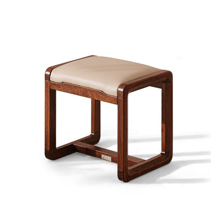 Modern Minimalist Solid Wood Vanity Stool With Faux Leather Cushion For Bedroom & Dressing Area