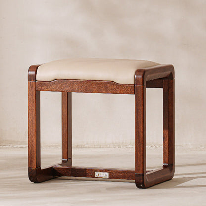 Modern Minimalist Solid Wood Vanity Stool With Faux Leather Cushion For Bedroom & Dressing Area