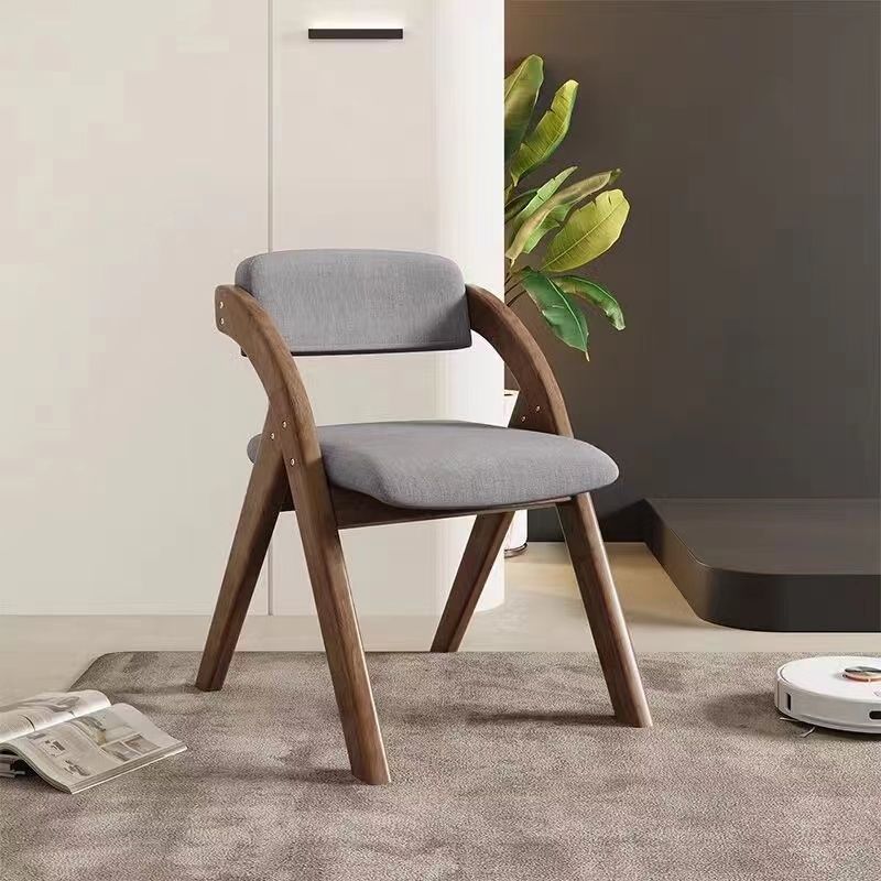 Modern Minimalist Square Rounded Corner Solid Wood Cotton Linen Sponge Foldable Dining Chair Backrest For Dining Room