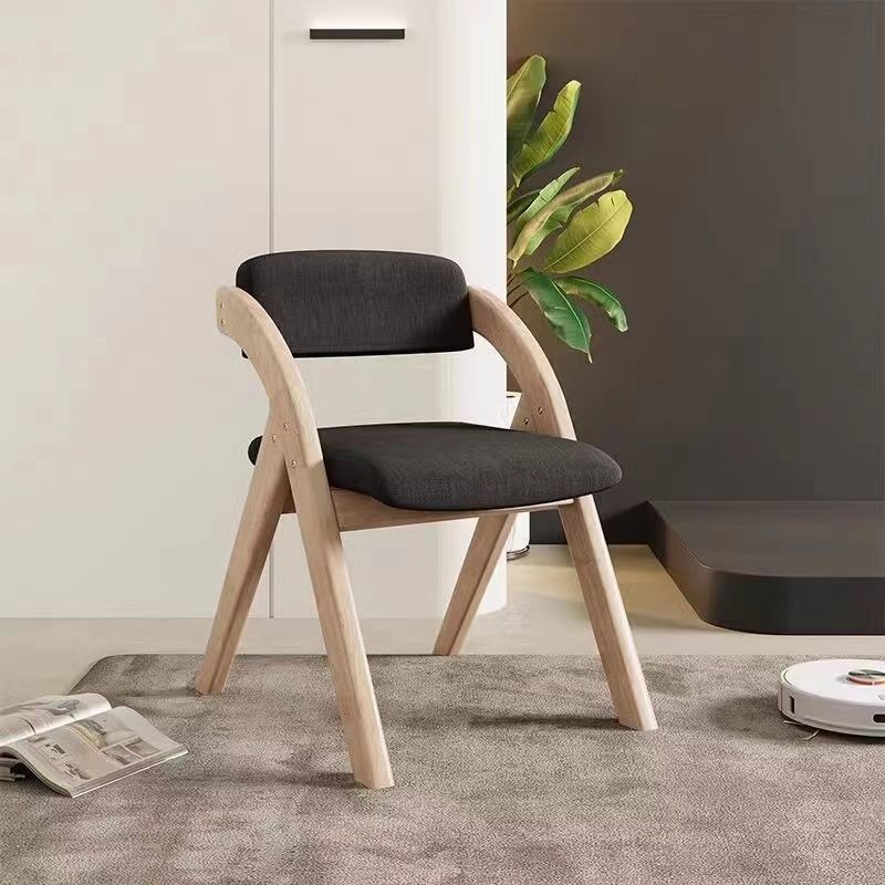 Modern Minimalist Square Rounded Corner Solid Wood Cotton Linen Sponge Foldable Dining Chair Backrest For Dining Room