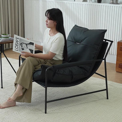 Contemporary Retro Curve Carbon Steel Cat Scratch Leather Accent Chair With Backrest Armrest For Living Room
