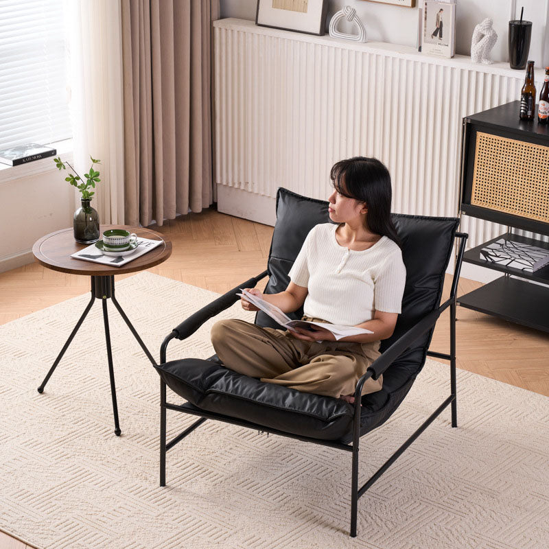 Contemporary Retro Curve Carbon Steel Cat Scratch Leather Accent Chair With Backrest Armrest For Living Room