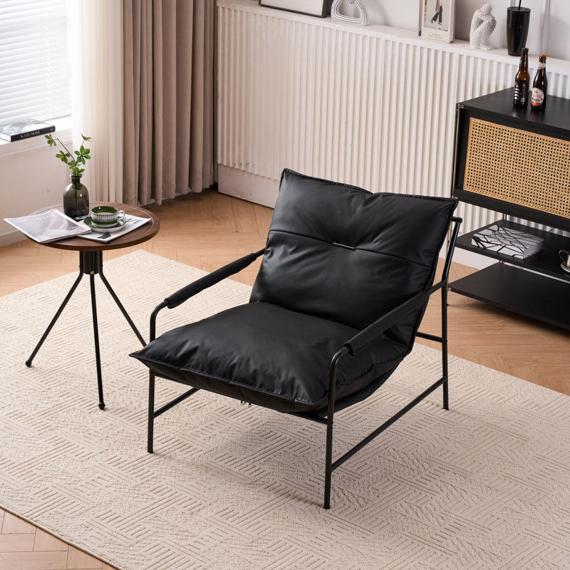 Contemporary Retro Curve Carbon Steel Cat Scratch Leather Accent Chair With Backrest Armrest For Living Room