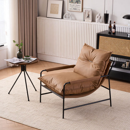 Contemporary Retro Curve Carbon Steel Cat Scratch Leather Accent Chair With Backrest Armrest For Living Room