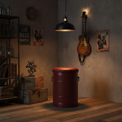 Contemporary Industrial Paint Can Design Iron PU Leather Stool For Living Room