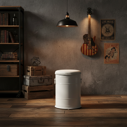 Contemporary Industrial Paint Can Design Iron PU Leather Stool For Living Room