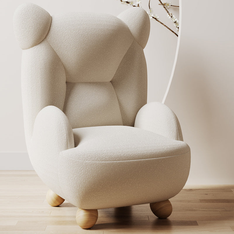 Contemporary Creative Bear Solid Wood Sherpa Fabric Kids Accent Chair With Backrest Armrest For Living Room