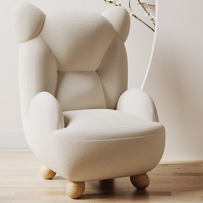 Contemporary Creative Bear Solid Wood Sherpa Fabric Kids Accent Chair With Backrest Armrest For Living Room