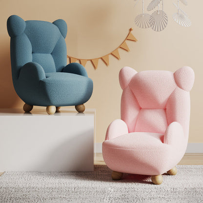 Contemporary Creative Bear Solid Wood Sherpa Fabric Kids Accent Chair With Backrest Armrest For Living Room