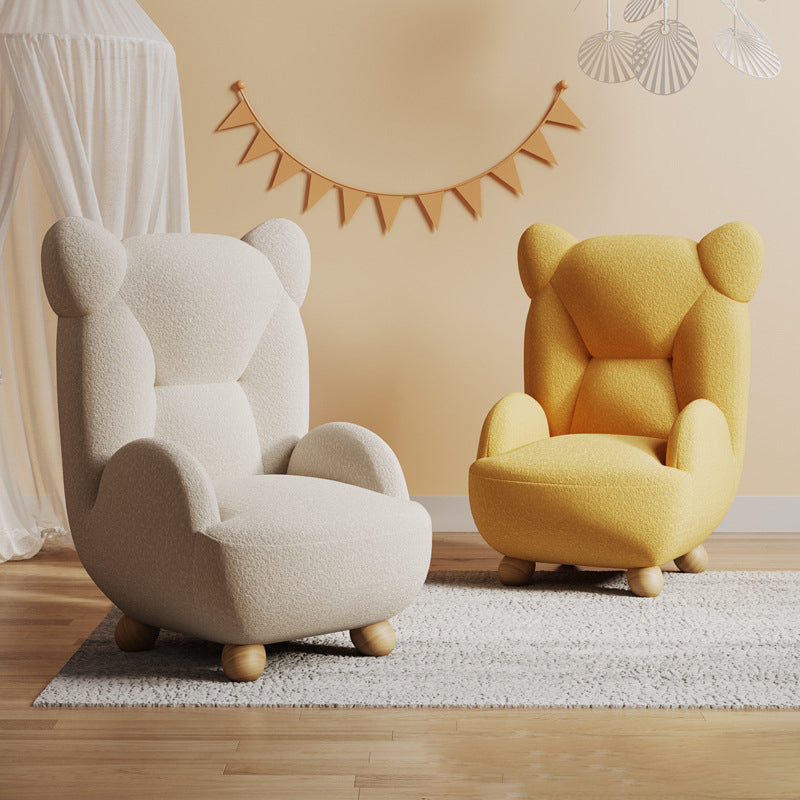 Contemporary Creative Bear Solid Wood Sherpa Fabric Kids Accent Chair With Backrest Armrest For Living Room