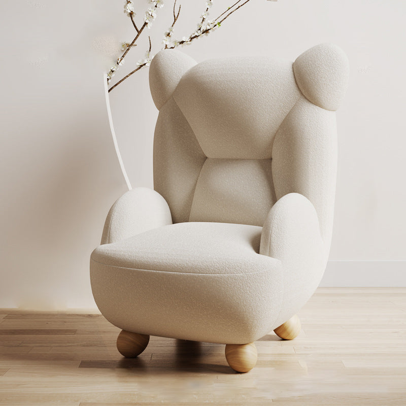Contemporary Creative Bear Solid Wood Sherpa Fabric Kids Accent Chair With Backrest Armrest For Living Room