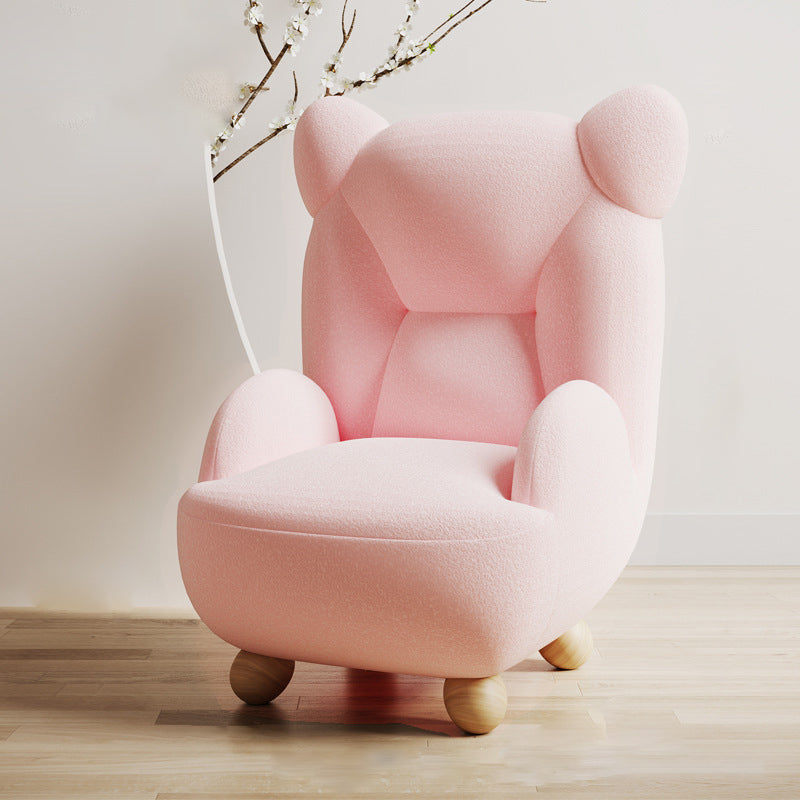 Contemporary Creative Bear Solid Wood Sherpa Fabric Kids Accent Chair With Backrest Armrest For Living Room
