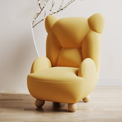 Contemporary Creative Bear Solid Wood Sherpa Fabric Kids Accent Chair With Backrest Armrest For Living Room