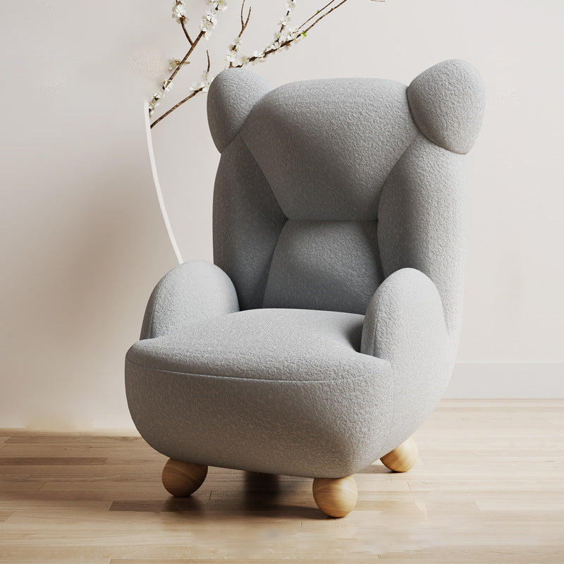 Contemporary Creative Bear Solid Wood Sherpa Fabric Kids Accent Chair With Backrest Armrest For Living Room