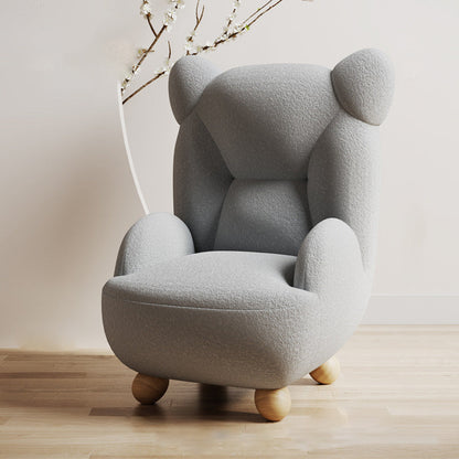 Contemporary Creative Bear Solid Wood Sherpa Fabric Kids Accent Chair With Backrest Armrest For Living Room