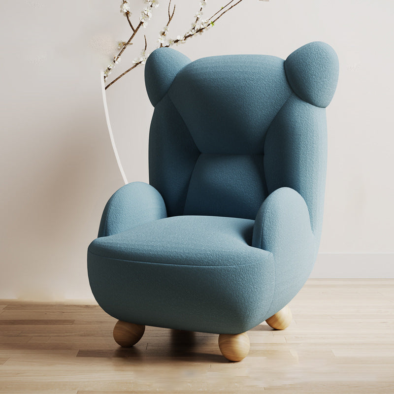 Contemporary Creative Bear Solid Wood Sherpa Fabric Kids Accent Chair With Backrest Armrest For Living Room