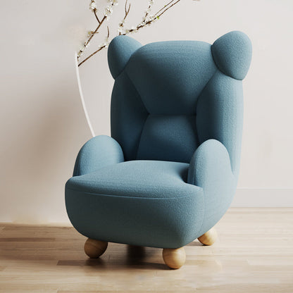 Contemporary Creative Bear Solid Wood Sherpa Fabric Kids Accent Chair With Backrest Armrest For Living Room