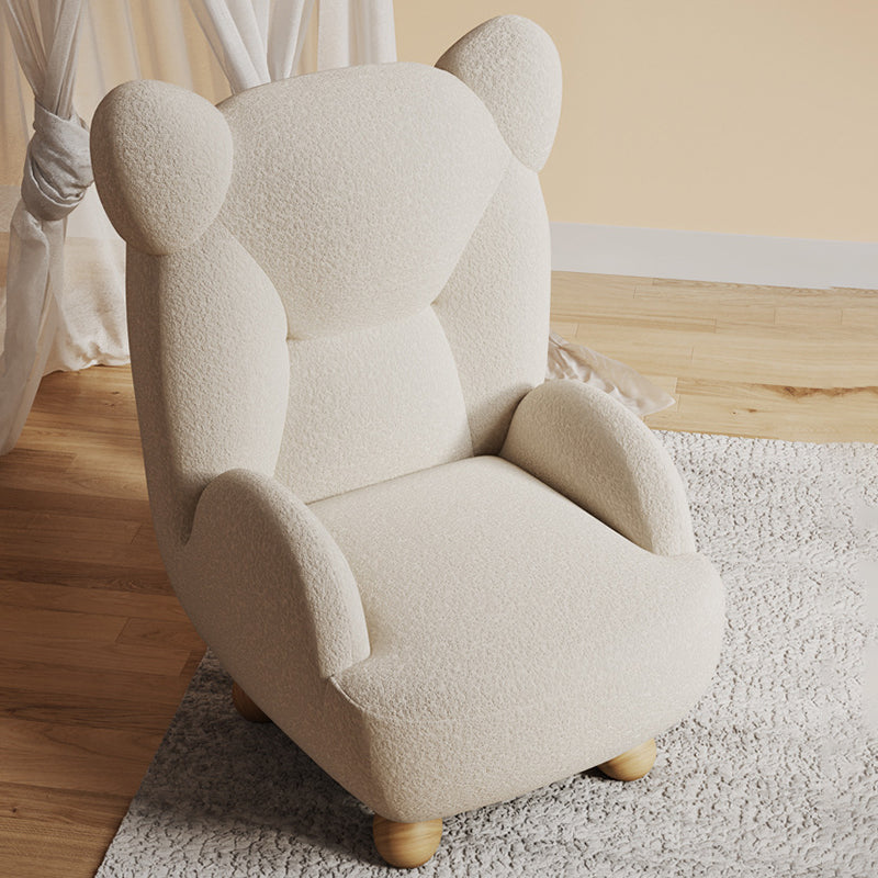 Contemporary Creative Bear Solid Wood Sherpa Fabric Kids Accent Chair With Backrest Armrest For Living Room