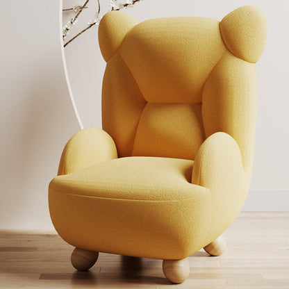 Contemporary Creative Bear Solid Wood Sherpa Fabric Kids Accent Chair With Backrest Armrest For Living Room