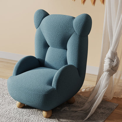 Contemporary Creative Bear Solid Wood Sherpa Fabric Kids Accent Chair With Backrest Armrest For Living Room