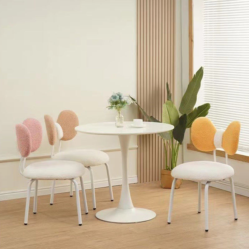 Modern Minimalist Bow Design PVC Iron Lambskin Rotatable Vanity Stool With Backrest For Bedroom