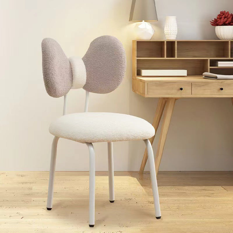 Modern Minimalist Bow Design PVC Iron Lambskin Rotatable Vanity Stool With Backrest For Bedroom