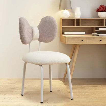 Modern Minimalist Bow Design PVC Iron Lambskin Rotatable Vanity Stool With Backrest For Bedroom