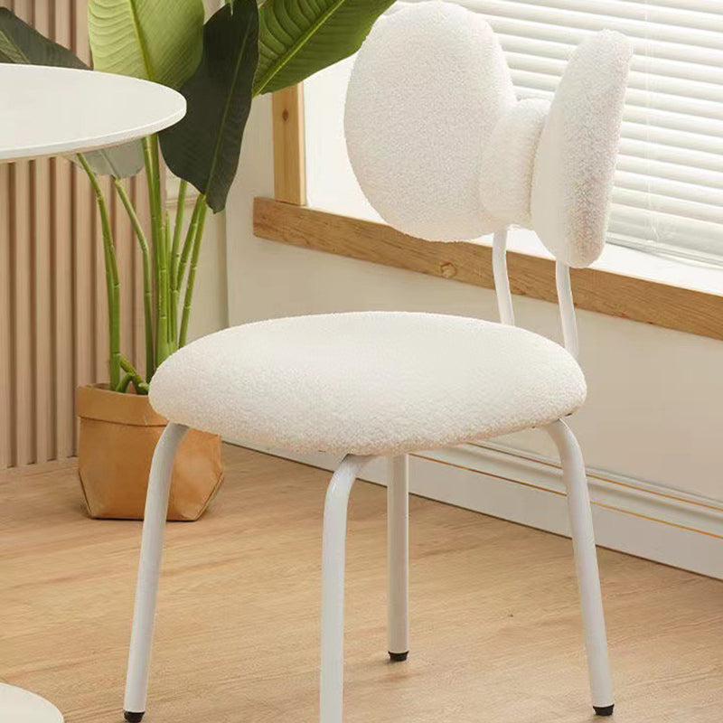 Modern Minimalist Bow Design PVC Iron Lambskin Rotatable Vanity Stool With Backrest For Bedroom