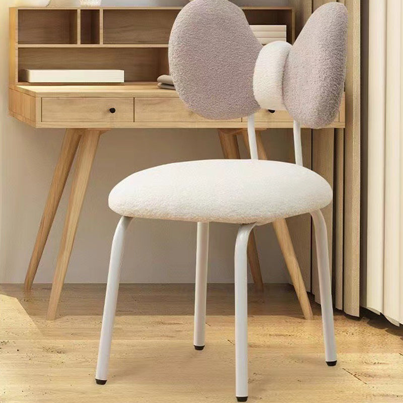Modern Minimalist Bow Design PVC Iron Lambskin Rotatable Vanity Stool With Backrest For Bedroom