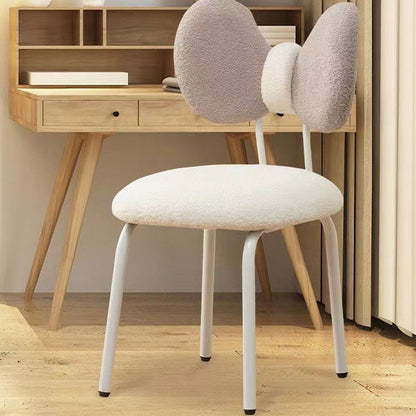 Modern Minimalist Bow Design PVC Iron Lambskin Rotatable Vanity Stool With Backrest For Bedroom